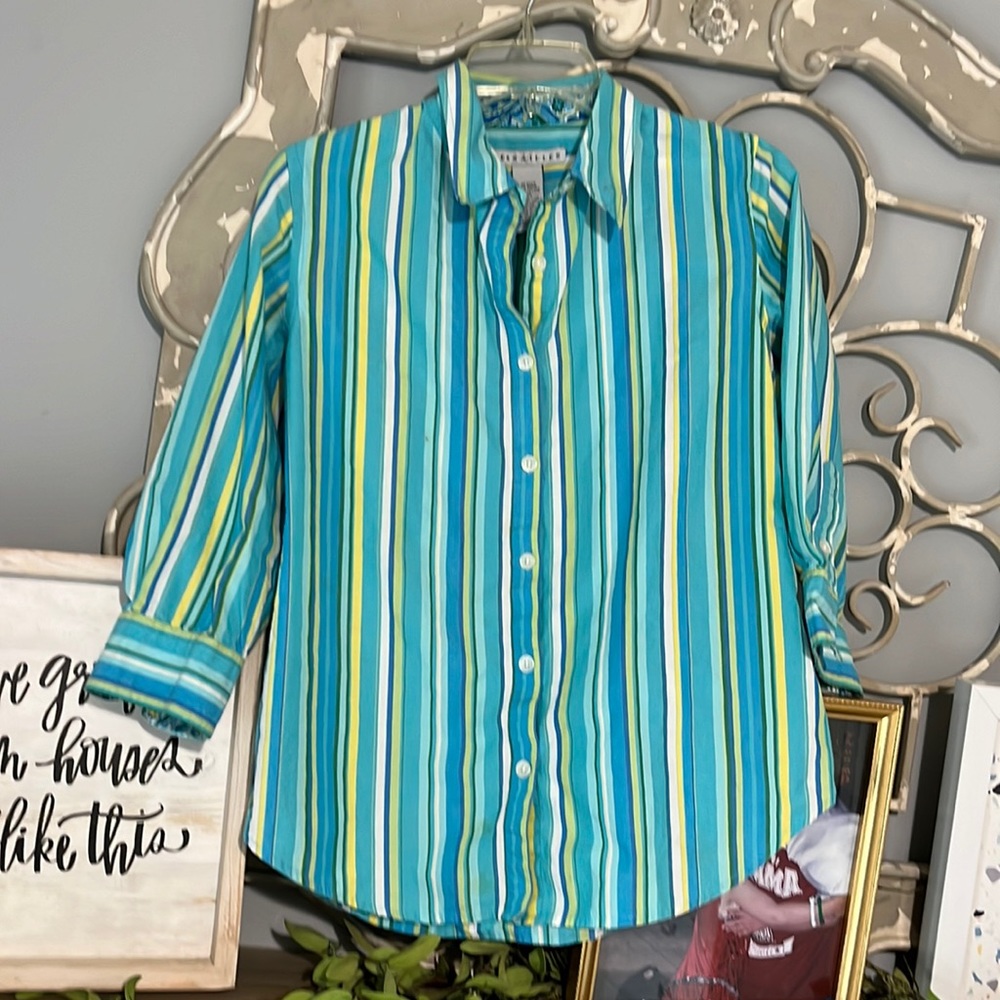 Versailles Cotton Blouse Striped Womens Small